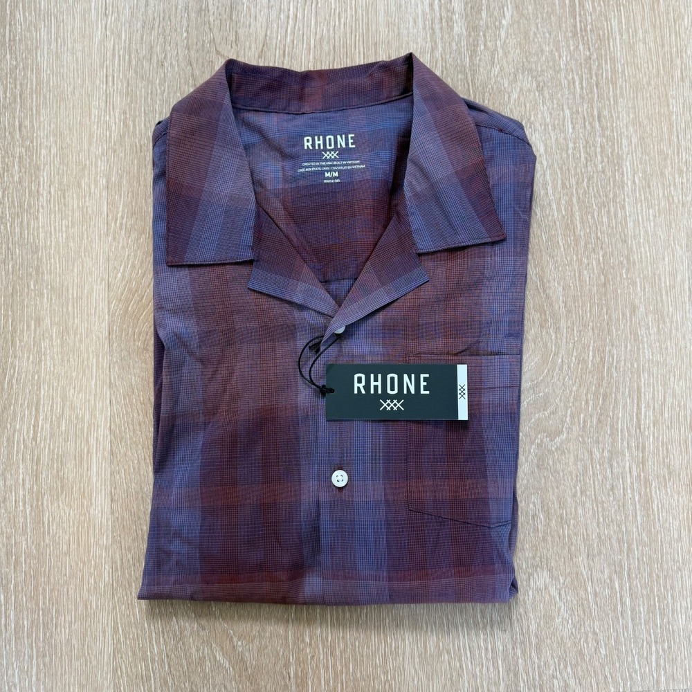 NEW Rhone Purple/Red Plaid Button Down Shirt Mens Camp Shirt Men's‎ Medium